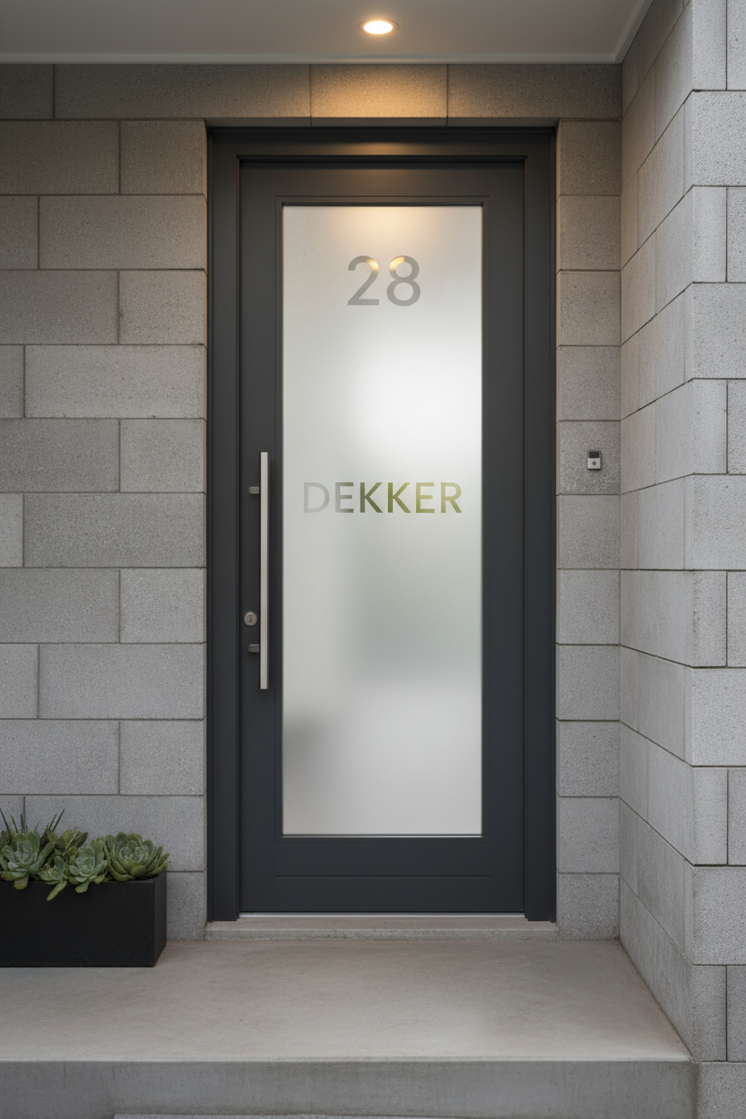 Deur met huisnummer 28 en familienaam Dekker